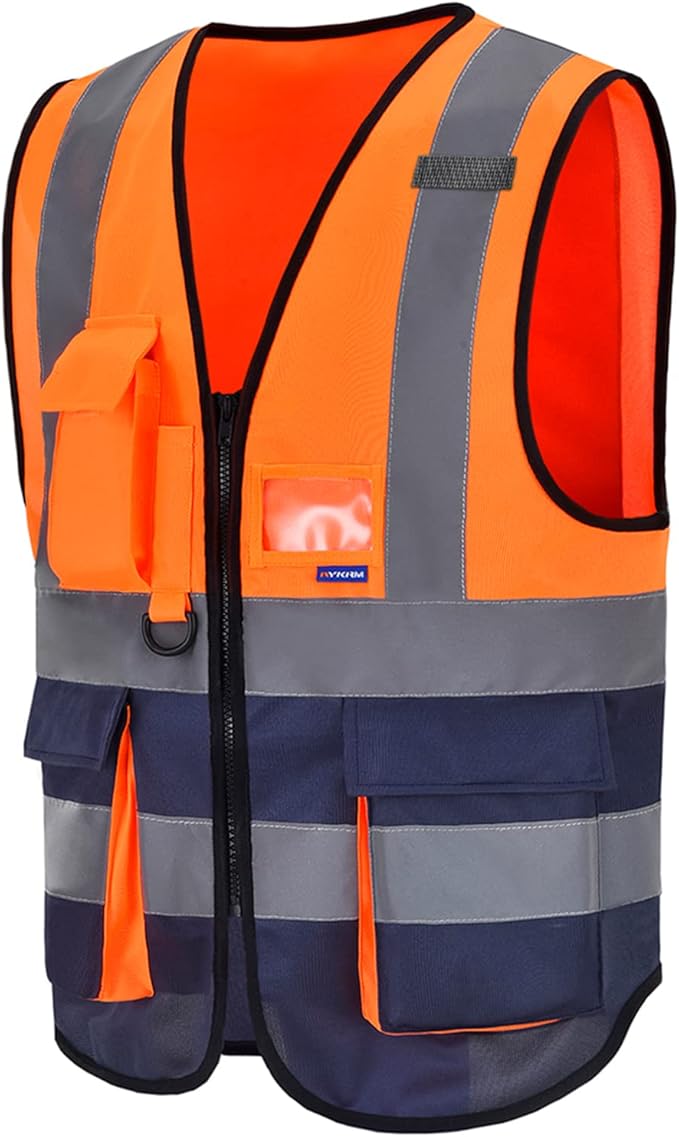 orange and navy blue safety vest