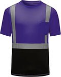 High Visibility Shirts Quick Dry Safety T Shirts with Reflective Strips and Pocket Short Sleeve Mesh Hi Vis Construction Work Class 2 Shirt for Men/Women Black Bottom Purple,Large