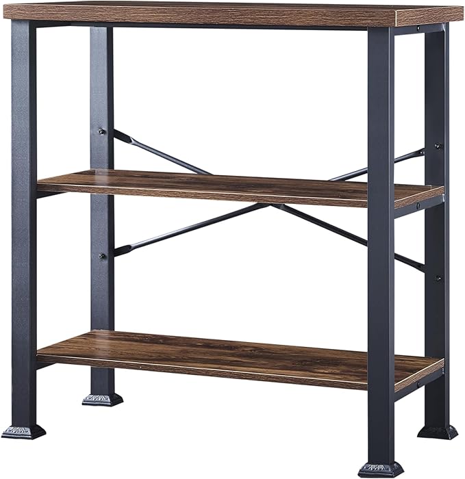 HOMBAZAAR 3 Tier Bookshelf,Rustic Brown Industrial Book Shelf,Engineered Wood and Metal Deep Bookcases,Low Shelf Bookcase for Living Room,Office,Bedroom and Kitchen