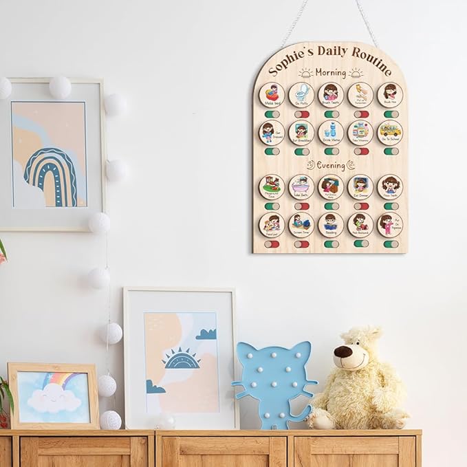 Personalized Wooden Daily Routine Chart 11x17", Visual Schedule, Routine Chart for Toddlers, Morning Bedtime Routine Chart for Toddlers (05)