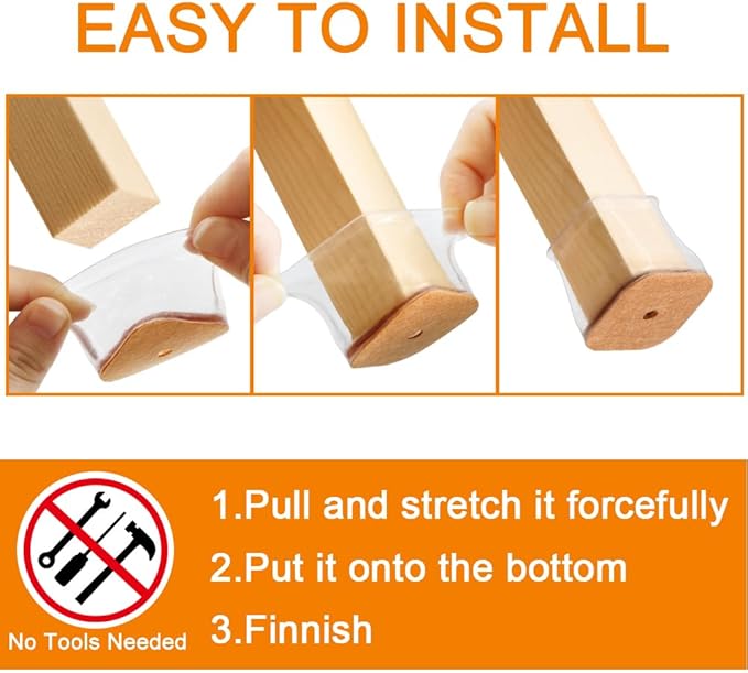 24 Pcs Chair Leg Floor Protectors for Hardwood Floors Square Silicone Covers to Protect Wood Tile Floors Felt Pads Furniture Leg Caps Anti-Scratch Reduce Noise (Fit:1-5/8" to 2")