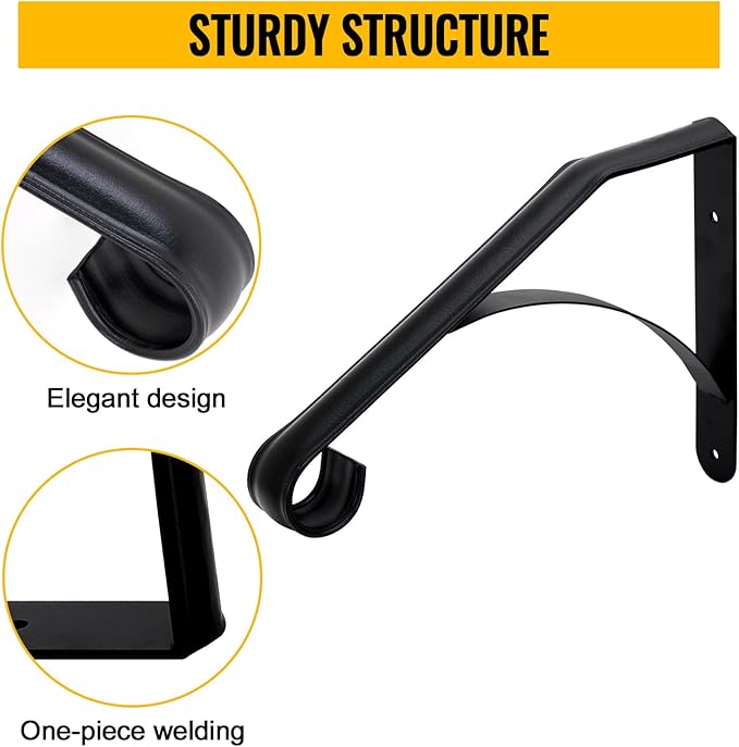 Wall Mount Handrail for 1-2 Steps, Heavy Duty Wrought Iron, for Outdoor Porch Steps, Balcony, Yard, Black