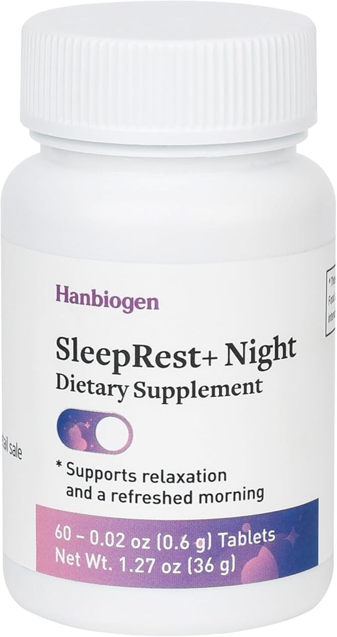 SleepRest+ Night - Adult Sleep Supplement with Hop Extract, Silk Peptide, Perilla Leaf Extract, L-Theanine & GABA - Fast-Acting, Non-Habit-Forming Formula (60 Tablets)
