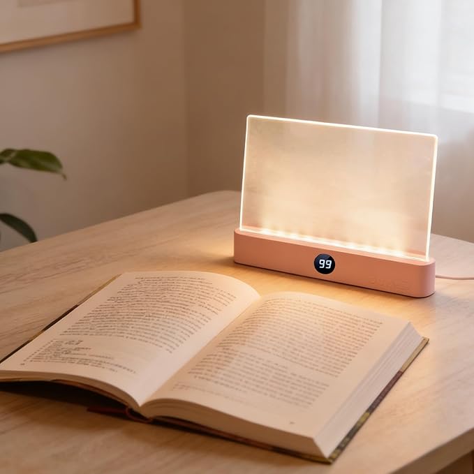 Book Light, Rechargeable Clear LED Flat Reading Light with 3 Colors & Timer, Dimmable Panel Plate Lamp Book Full Page Light for Reading in Bed at Night, for Women Readers Kids Book Lovers (Pink)