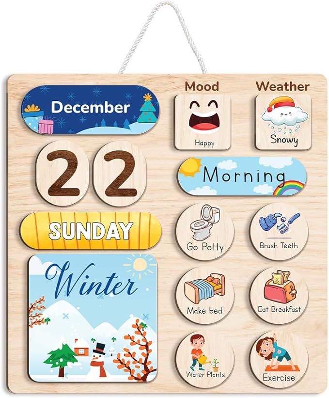 Wooden Daily Routine Chart, Kid Calendar, Routine Chart for Toddlers, Morning Bedtime Routine Chart for Toddlers (06)