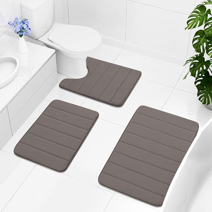 Buganda Memory Foam Bath Mat, 35.4" x 24", Ultra Soft and Non-Slip Bathroom Rugs, Water Absorbent and Machine Washable Bath Rug Runner for Bathroom, Shower, and Tub, Taupe