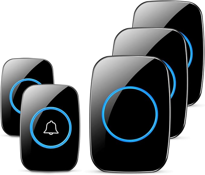 Wireless Doorbell, FullHouse Waterproof Door Bell Kit, Distinguish Front and Rear Doors, Over 1000 feet Range and 60 Chime, 5 Levels Volume and LED Flash, for Home Office Classroom