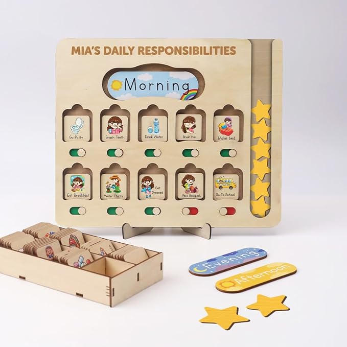 Chore Chart for Kids with Reward System, Routine Chart for Kids Personalized, Morning Bedtime Routine Chart for Toddlers Ages 2-4, Daily Kids Schedule Board for Home