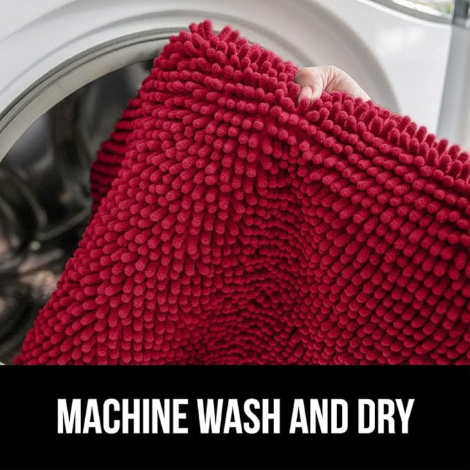 GORILLA GRIP Bath Rug Mat 60x24, Thick Soft Absorbent Chenille, Quick Dry Microfiber Mats, Rubber Backing Washable Shower Floor Rugs, Bathmat Runner, US Designed Bathroom Home Decor Accessories Red