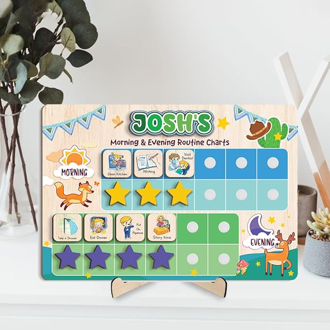 Wooden Chore Chart for Kids Visual Schedule, Routine Chart for Kids, Morning Bedtime Routine Chart for Toddlers Ages 2-4, Daily Kids Schedule Board for Home (13)