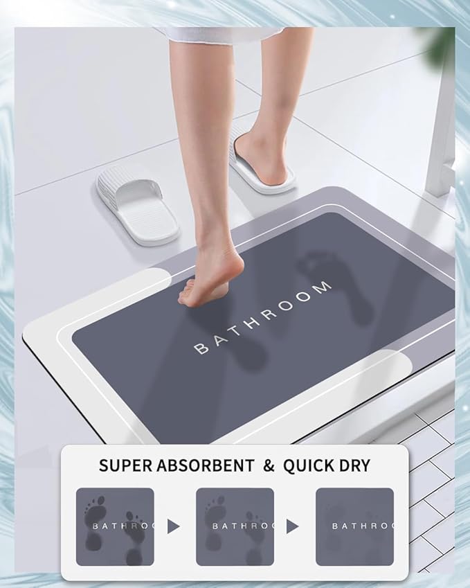 Bath Mat Rugs Non Slip Quick Dry Super Absorbent Rubber Bath Mats Fit Under Door, Bathroom Rugs Shower Mat for Bathroom, Bathtub, Shower and Sink (Rectangle Grey, 17"x35")