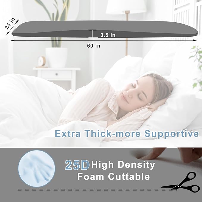 Extra Thick 3.5" Sagging Mattress Support, 60" L High Density Under Mattress Support Board, Memory Foam Pad to Fix Sinking Bed, Firm, Support, Stability - 60x24x3.5