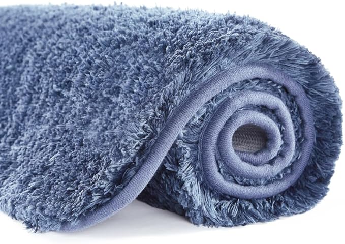 Suchtale Non Slip Bath Mat (16 x 24, Blue) Water Absorbent Soft Microfiber Rug Machine Washable Thick Plush Shaggy Bath Rug for Bathroom, Shower