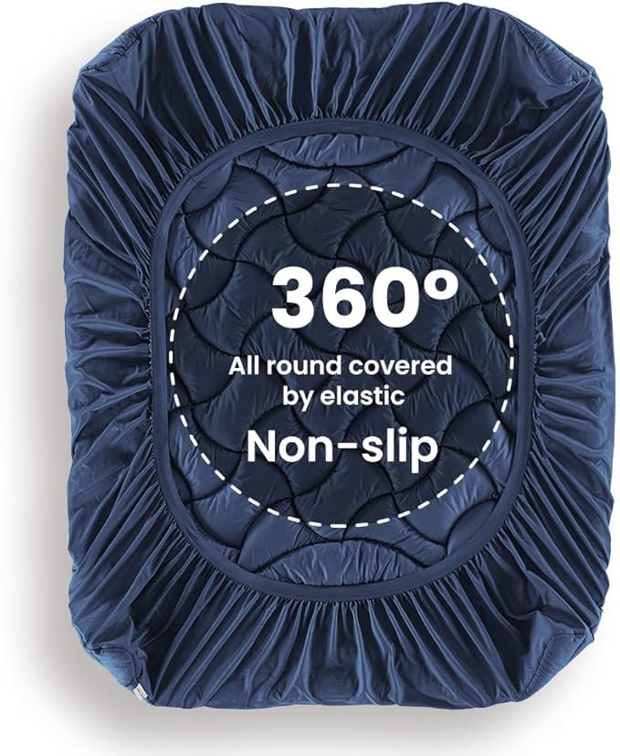 SLEEP ZONE Cooling Queen Mattress Topper, Premium Zoned Cool Mattress Pad Cover, Padded Mattress Protector Breathable Washable, Deep Pocket 8-21" (Navy, Queen)