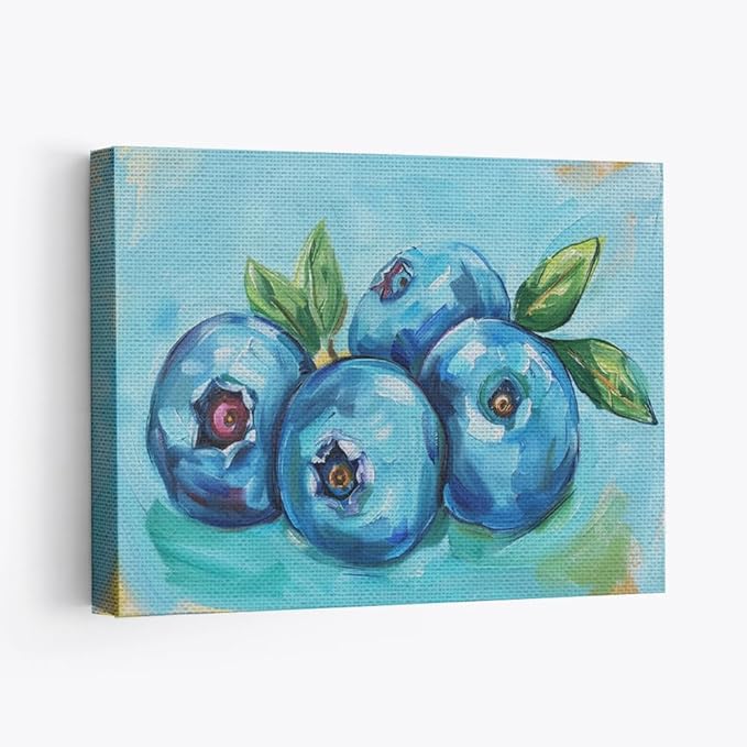 Elivita Fresh Blueberry Design 1 Horizontal Canvas Art Print Home Decor Pictures Poster for Bedroom Living Room Bathroom Office With Framed