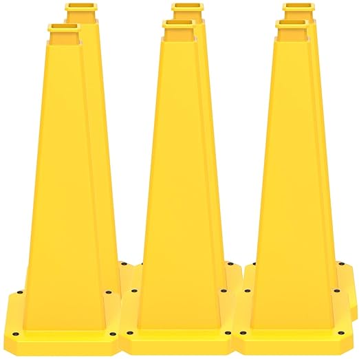 BESEA 6 Pack 36" Bright Yellow Traffic Safety Cones with Weighted Base, High-Visibility Parking Cones for Driveways, Business Parking Lots, Garages, Indoor/Outdoor Use