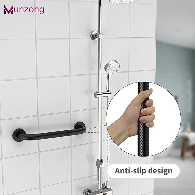 12 Inch Anti Slip Bathroom Grab Bar, 2 Pack Munzong Oil Rubbed Black Shower Grab Bar for Bathtubs, Knurled Handicap Balance Bar,Safety Hand Rail Support Elderly Senior