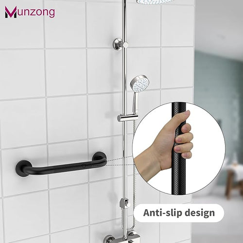 16 Inch Anti Slip Shower Grab Bar, Munzong Oil Rubbed Black Bathroom Grab Bar for Bathtubs and Showers, Knurled Handicap Balance Bar,Safety Hand Rail Support Elderly Senior Assist Bath Handle