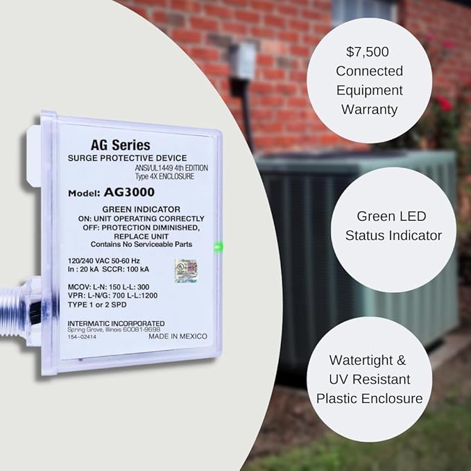 Intermatic AG3000 120/240 VAC Universal HVAC Surge Protective Device, 2 Pack - Comprehensive Surge Protection, TPMOV Technology, Watertight Enclosure - UL Listed and Reliable