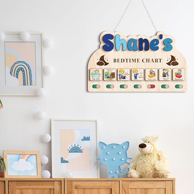 Bedtime Routine Chart, Night Time Routine Chart, Kids Routine Chart, Wooden Daily Night Routine Chart, Visual Schedule for Toddler Evening Routine