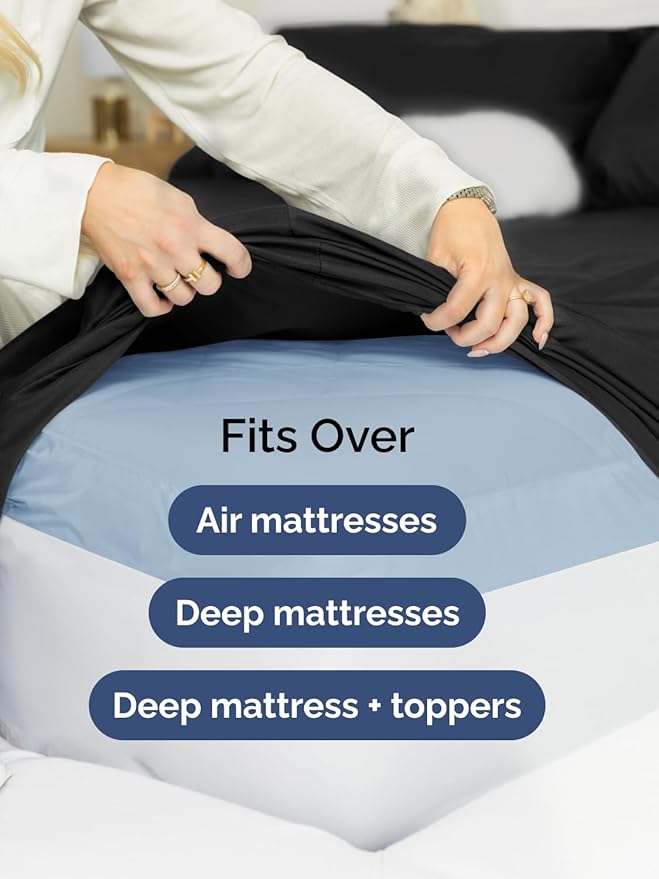 Extra Deep Twin Sheet Set - 4 Piece Breathable and Cooling Sheets - Hotel Luxury Bed Sheets Set - Easy & Secure Fit - Soft, Wrinkle Free and Comfy Sheets Set - Black Sheet Set with Extra Deep Pockets