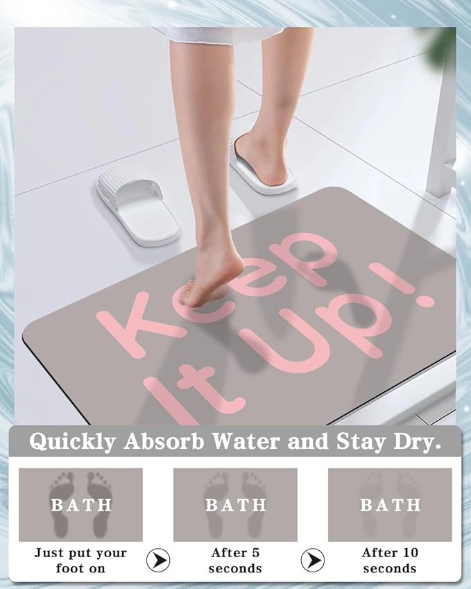 Bath Mat, Bathroom Mat Rugs Super Absorbent Shower Mats Non Slip Quick Dry Thin Rubber Mats for Bathroom Floor Fit Under Door, Shower Rug for Bathtub, Shower, Beige