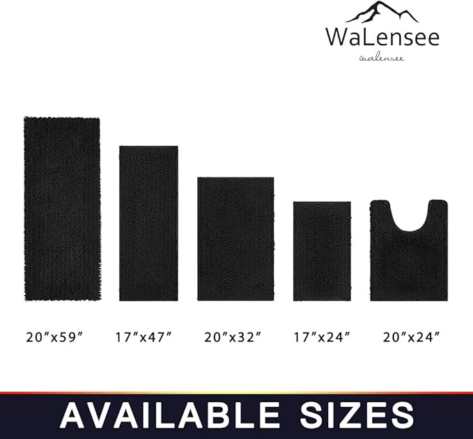 Walensee Bathroom Rug Non Slip Bath Mat (32x20 Inch Black) Water Absorbent Super Soft Shaggy Chenille Machine Washable Dry Extra Thick Perfect Absorbant Best Large Plush Carpet for Shower Floor