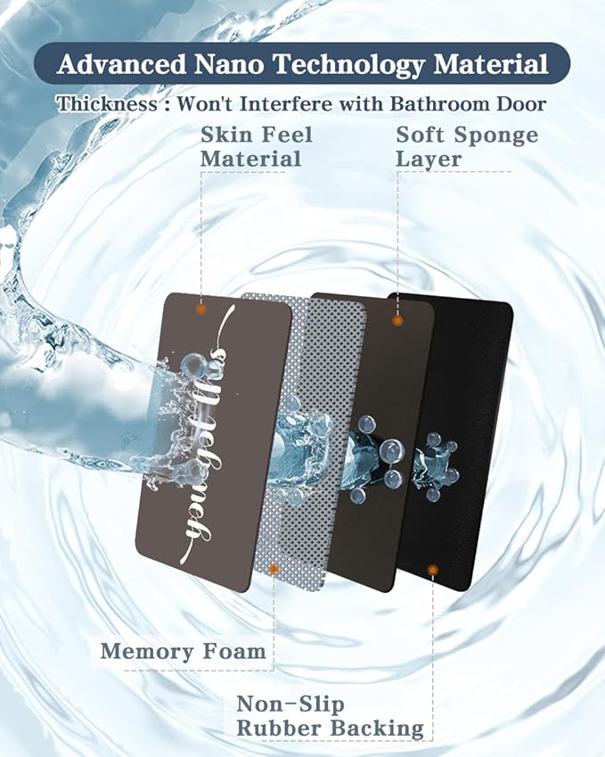 Bath Mat, Bathroom Mat Rugs Super Absorbent Shower Mats Non Slip Quick Dry Thin Rubber Mats for Bathroom Floor Fit Under Door, Shower Rug for Bathtub, Shower, Beige