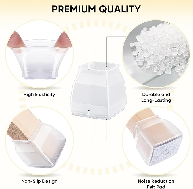 BALEINE 24 Pack Silicone Chair Leg Floor Protectors, Stool Leg Protectors Cap, Non-Slip Chair Leg Caps for Hardwood Floors (Clear & Small (Square), 24 Pack)