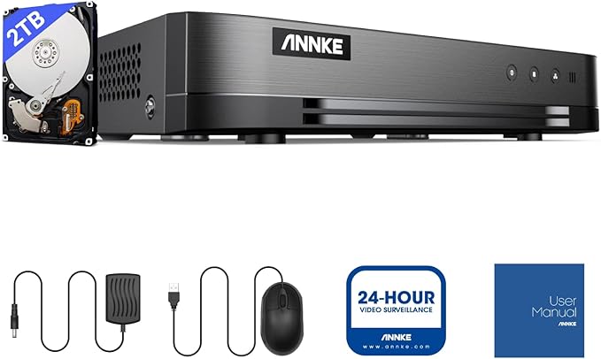 ANNKE 16CH 1080P Lite Hybrid 5-in-1(TVI/AHD/CVI/CVBS/IPC) CCTV DVR, Motion Detection, H.265+ Security 16 Channel Surveillance Digital Video Recorder with 2TB Hard Drive, Easy Remote Access