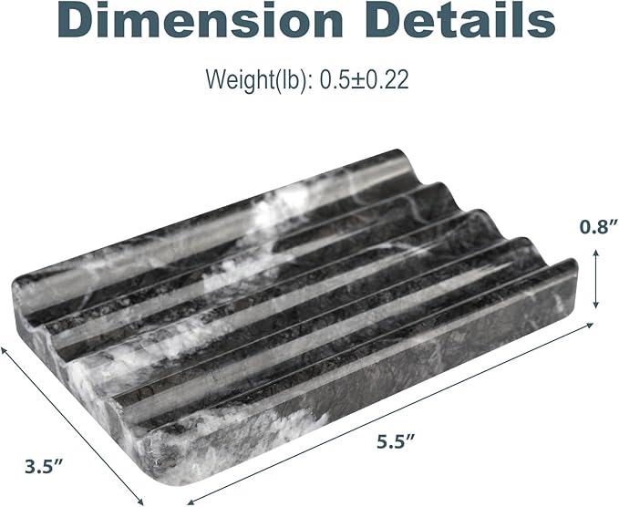 Marble Soap Dish, Bar Soap Holder Shower, Black Soaps Bathroom Saver with Water Ripple Design, Easy Cleaning Natural Stone Sponge Holder for Kitchen Sink, Executive Jewelry Ring Tray
