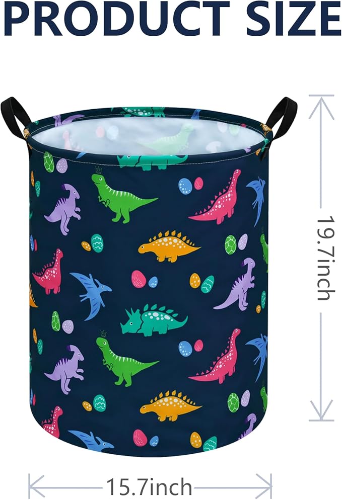 19.7 Inch Round Dinosaur Pattern Laundry Clothes Hamper Laundry Basket with Handles,Storage Organizer Bins Laundry Gift Basket for Room, Bedroom Decor