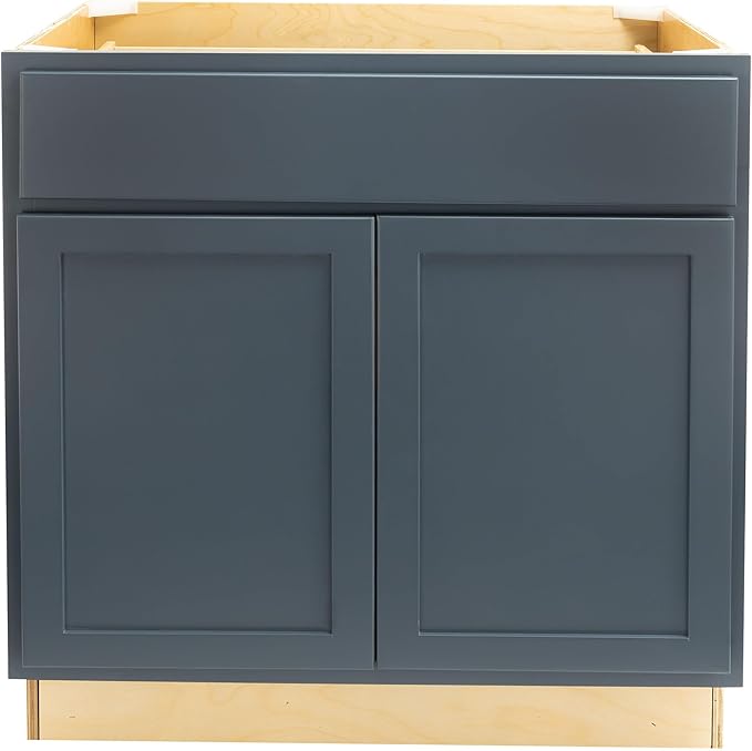 Quicklock RTA (Ready-to-Assemble) | Base Kitchen Cabinets - Shaker Style | Made in America (Needlepoint Navy, 36" Wx34.5 Hx24 D Sink Base)