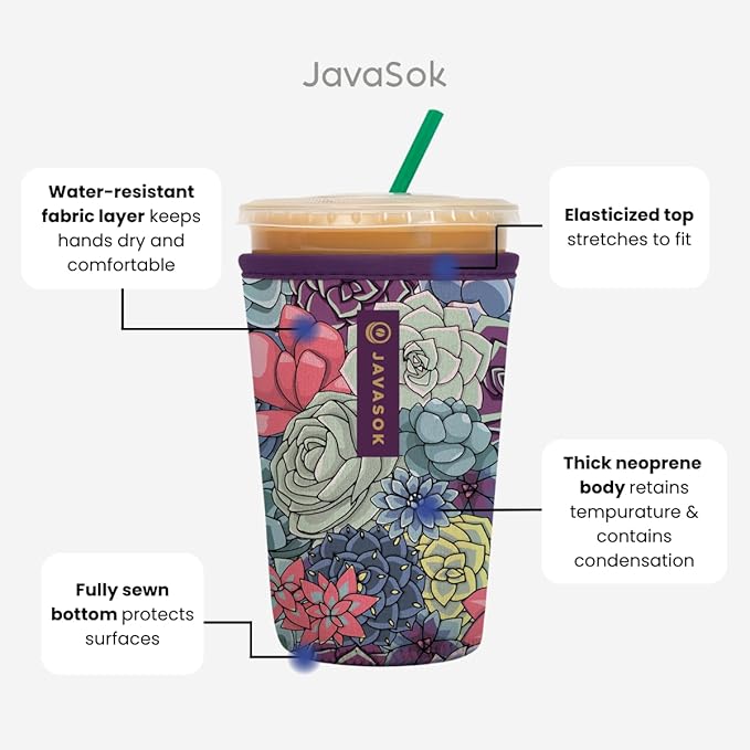 Sok It JavaSok Iced Coffee & Cold Soda Insulated Neoprene Cup Sleeve (Peek-A-BOO, Large: 30-32oz)