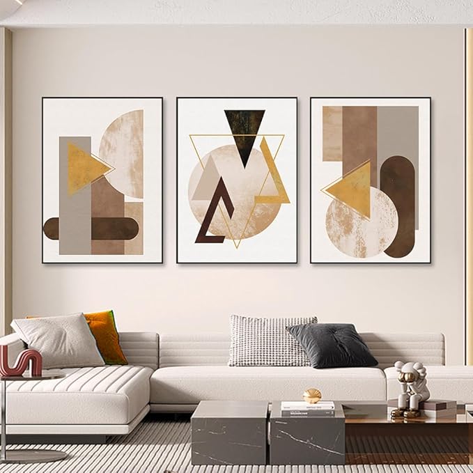 QKF Extra Large Framed Canvas Wall Art Geometric Minimalist Home Wall decor Living Room Bedroom Decoration Painting Tall wall Poster Printing 24" X 32" 3 Pieces