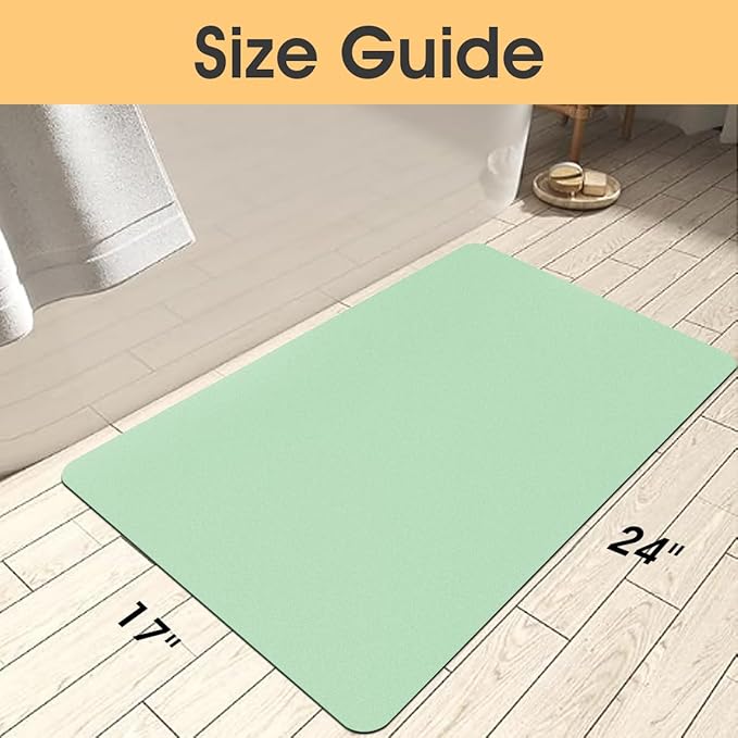 Ultra Thin Bath Mat, Upgrade Backing Non Slip Thin Bath Mats Fit Under Door, Quick Dry Ultra Absorbent Bathroom Rugs, Machine Washable Bath Rugs for Bathroom, Bathtub, Sage Green/Solid/24"x17"