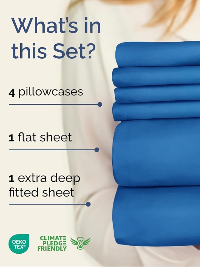 Extra Deep Queen Sheet Set - 6 Piece Breathable & Cooling Sheets - Hotel Luxury Bed Sheets Set - Easy & Secure Fit - Soft, Wrinkle Free & Comfy Sheets Set - Royal Blue Sheet Set w/Extra Deep Pockets