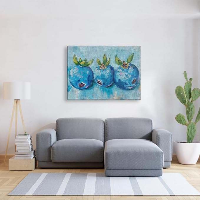Elivita Fresh Blueberry Design 2 Horizontal Canvas Art Print Home Decor Pictures Poster for Bedroom Living Room Bathroom Office With Framed