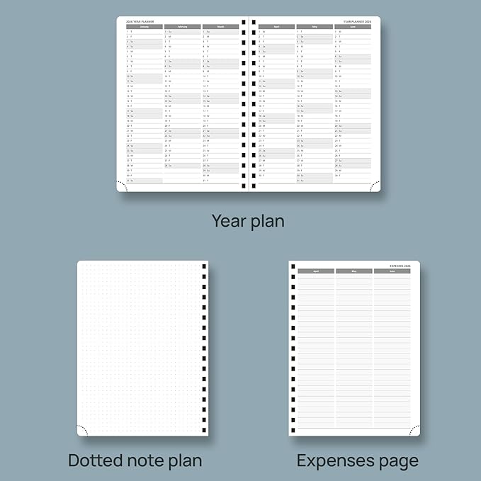 POPRUN 2026 Planner (Medium - 6.5'' x 8.5'') with Hourly Schedule, Vertical Layout - 2026 Weekly Calendar (Jan. 2026 - Dec.2026) for Time Management, Monthly Tabs, Spiral Bound, Soft Cover - Grey