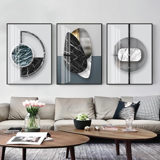 QKF Large Glossy Canvas Abstract Geometric Wall Art Dark Graphics Modern Home Living Room Bedroom Wall Decor Painting Poster Printing Artwork 20 "X 28"