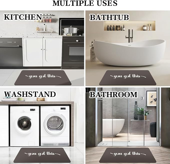 Bath Mat, Bathroom Mat Rugs Super Absorbent Shower Mats Non Slip Quick Dry Thin Rubber Mats for Bathroom Floor Fit Under Door, Shower Rug for Bathtub, Shower, Beige