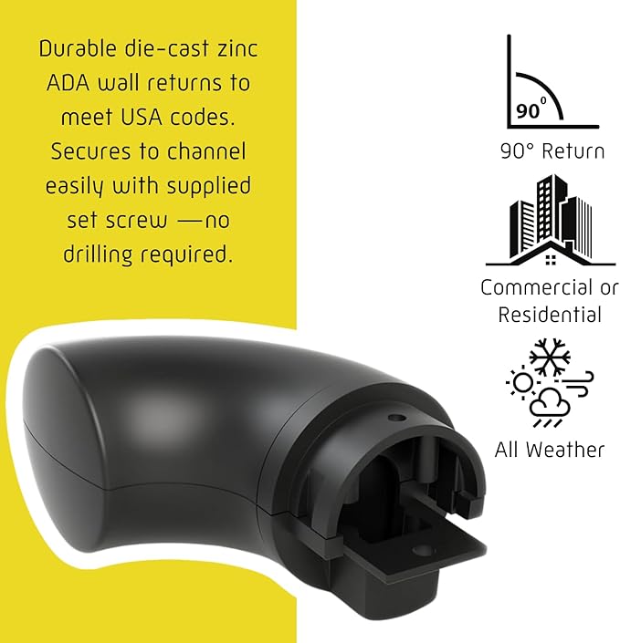 Promenaid 13ft ADA Handrail Kit - Black - Complete Indoor/Outdoor Handrail for Stairs - 1.6" Round Anodized Aluminum Railing with 6 Satin Black Painted Pivoting Brackets & ADA Wall Returns