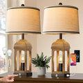 26" Rustic Set of 2 Bedside Lamps, Nightstand Lamp with 3-Way Dimmable Touch Control, Farmhouse Lamps with USB A+C and Nightlight for Living Room Bedroom