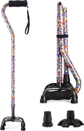 Walking Cane for Women & Men, Adjustable Quad Cane with 4-Prong Base for Stability and Balance, Folding Aluminum Walking Stick for Seniors