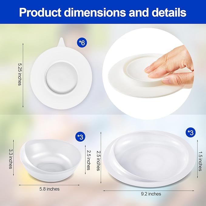 Hushee Adaptive Spill Proof Scoop Bowl and Plate Set with Suction Base Non Skid Self Feed Dinnerware for Elderly Disabled Handicapped from Parkinsons, Dementia, Stroke, Tremor(3 Sets,White)
