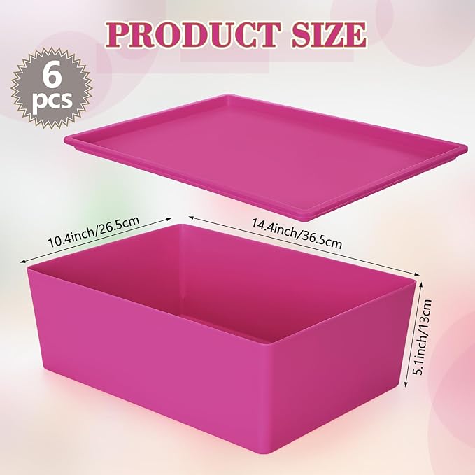 Menkxi 6 Pcs Large Plastic Storage Bins with Lids 14.4 x 10.4 x 5.1 Inch Stackable Storage Containers Decorative Cubby Organizer for Clothes Shelves Garage Closet Office (Pink Series)