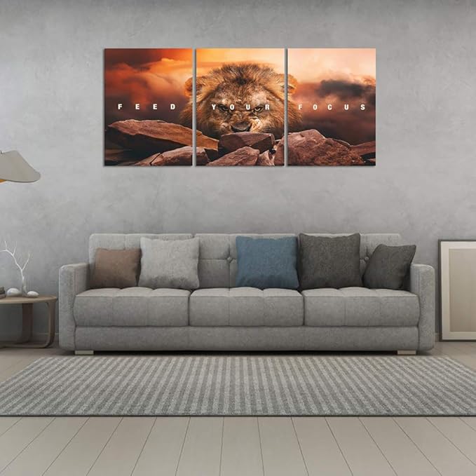 Motivational Wall Art Inspirational Canvas Wall Art Lion Posters Prints Office Wall Decor 3 Pieces Entrepreneur Quotes Picture Paintings Artwork Bedroom Home Decor Decoration(72”Wx36”H)