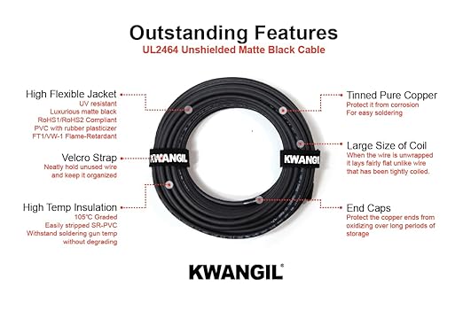 20AWG 4 Conductor Wire Cable (UL2464) - High Flexible Tinned Copper Unshielded Alarm Security Burglar LED Power - for Low Voltage Installations (Matte Black 100FT)