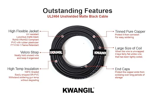 24AWG 10 Conductor Wire Cable (UL2464) - High Flexible Tinned Copper Unshielded Alarm Security Burglar LED Power - for Low Voltage Installations (Matte Black 50FT)