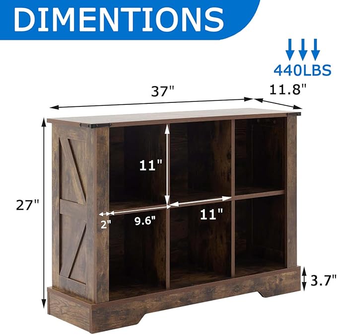 6 Cube Bookcase, Wooden Cube Storage Organizer Shelf, Brown Horizontal Book Shelf with LED Lights, Freestanding Display Cabinet for Living Room, Bedroom, Home Office